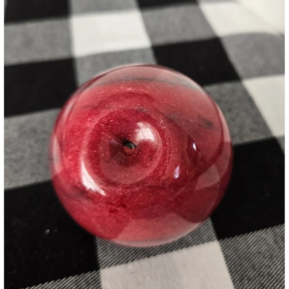 Stone‎ Marble Red Apple Paperweight with Brass Stem Polished Teacher Farmer